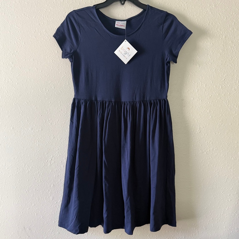 NWT Hanna Andersson Bright Kids Basics Navy Blue Short Sleeve Skater Dress 14-16